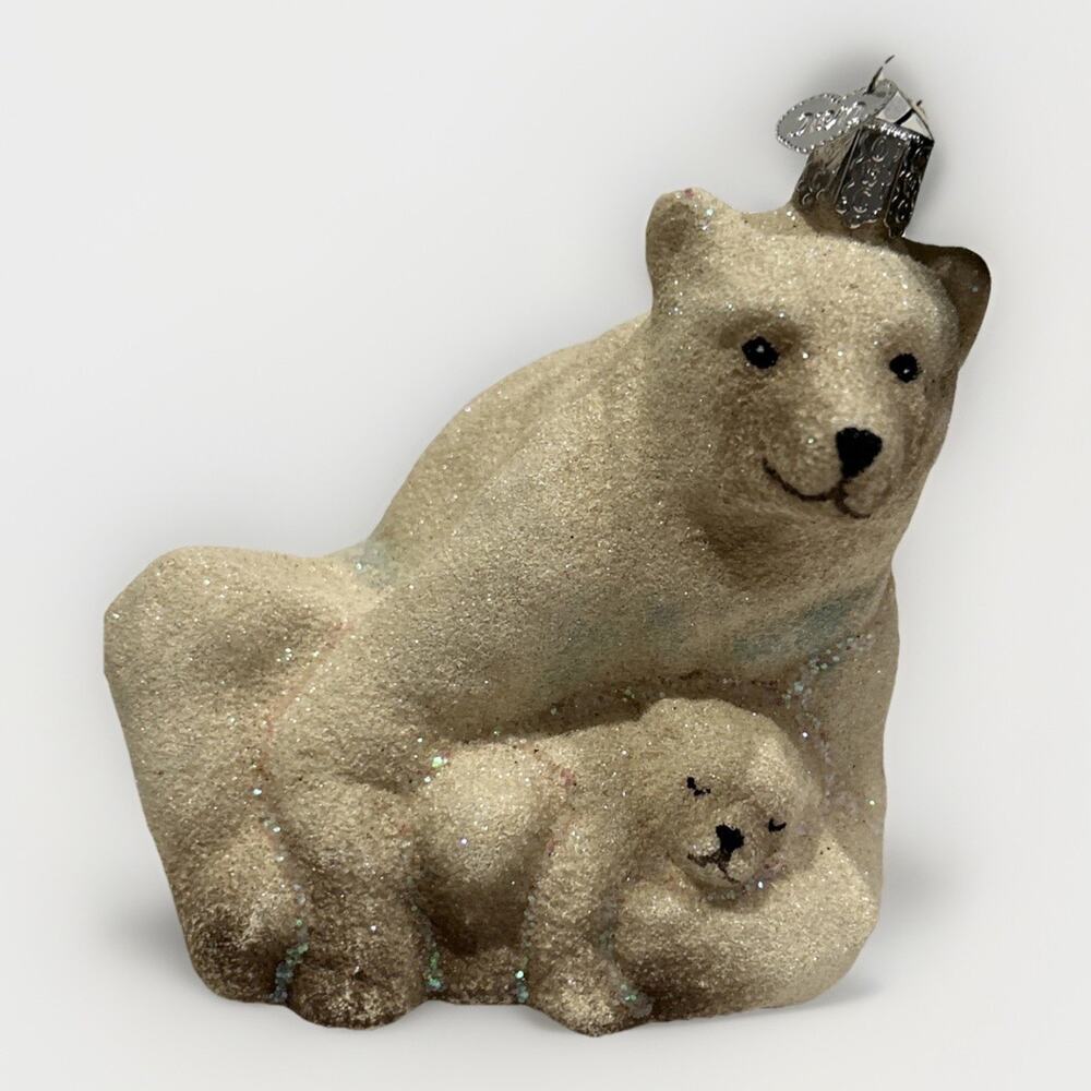 *BRAND NEW* 2009 Old World Christmas Glass Ornament White Polar Bear With Cub